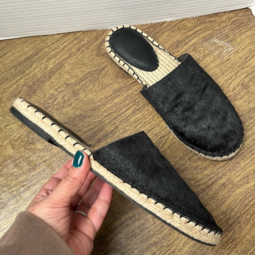 Gap Black Calf Hair Espadrille Slide-On Mules Size 8.5
